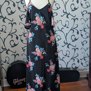 Joe Boxer Black Floral Cold-Shoulder Maxi Dress